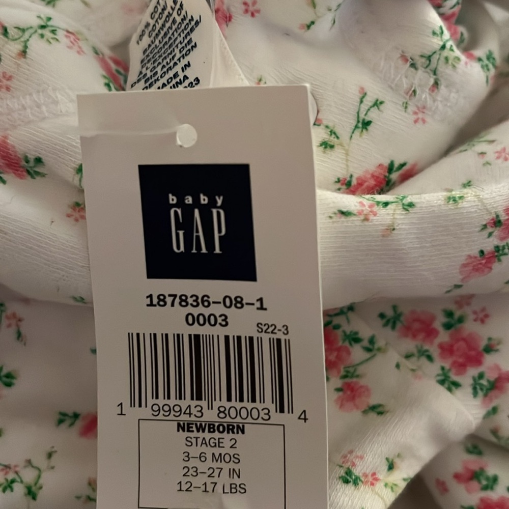 GAP White Cotton Onesie with Pink Flowers - Picture 4 of 6